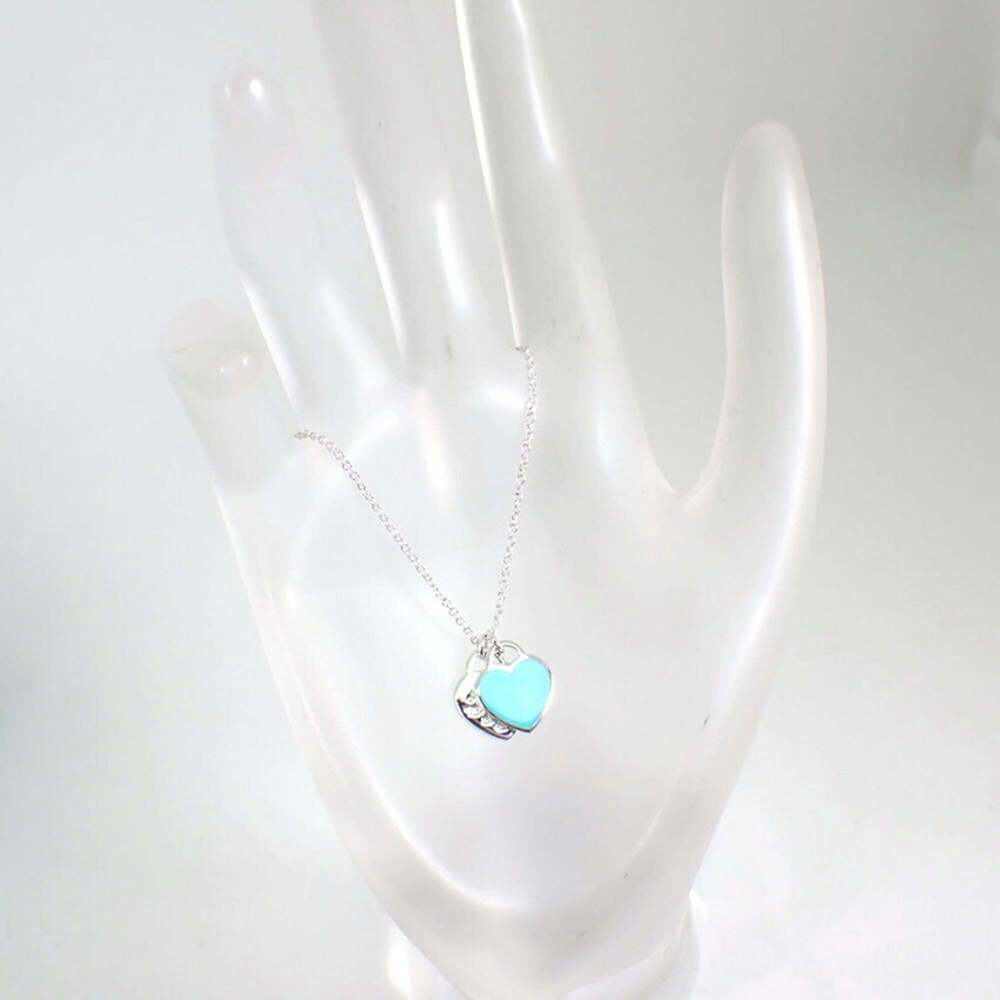 TIFFANY & Co. 925 Blue Enamel Return to Tiffany Double Heart Tag Pendant - Picture 8 of 11